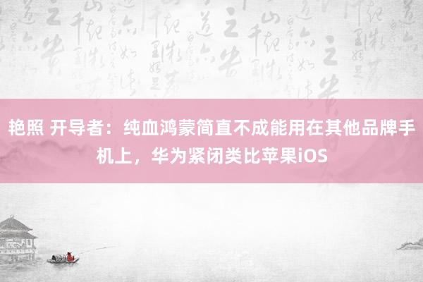 艳照 开导者：纯血鸿蒙简直不成能用在其他品牌手机上，华为紧闭类比苹果iOS