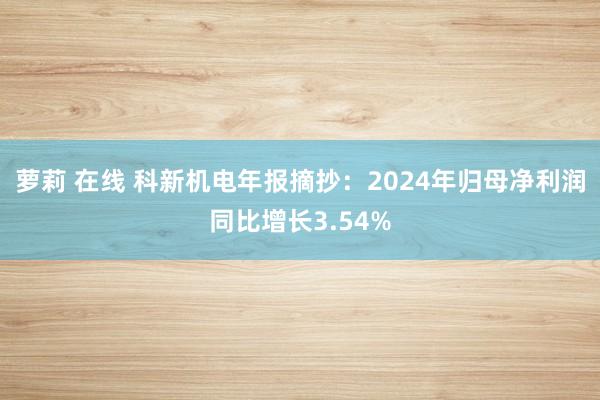 萝莉 在线 科新机电年报摘抄：2024年归母净利润同比增长3.54%