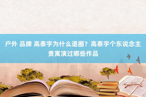 户外 品牌 高泰宇为什么退圈？高泰宇个东说念主贵寓演过哪些作品