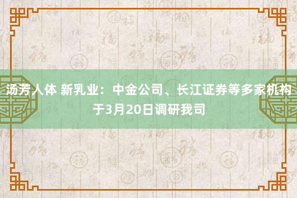 汤芳人体 新乳业：中金公司、长江证券等多家机构于3月20日调研我司